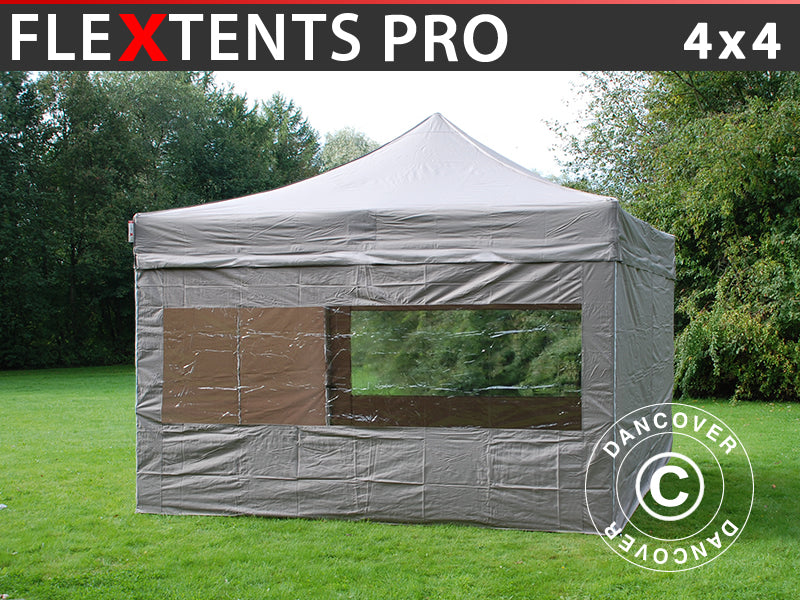 Quick-up telt FleXtents PRO 4x4m Latte, inkl. 4 sider