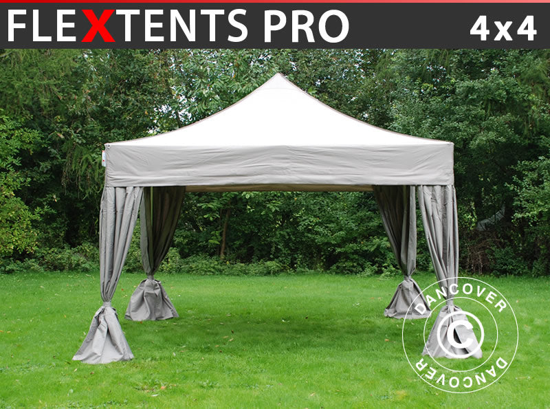 Quick-up telt FleXtents PRO 4x4m Latte, inkl. 4 dekorative gardiner