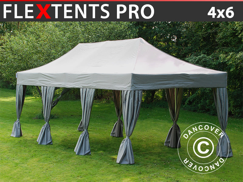 Quick-up telt FleXtents PRO 4x6m Latte, inkl. 8 dekorative gardiner
