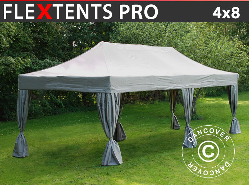 Quick-up telt FleXtents PRO 4x8m Latte, inkl. 6 dekorative gardiner