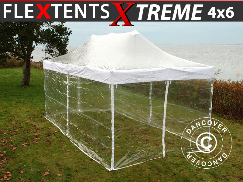 Quick-up telt FleXtents Xtreme 50 4x6m Transparent, inkl. 8 sider