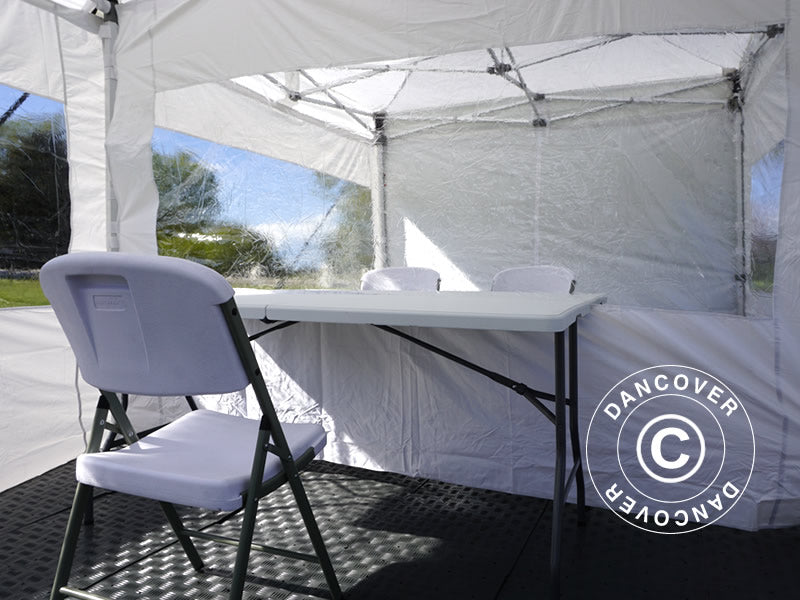 Besøksteltet FleXtents PRO 4x6m hvit, inkl. 8 sidevegger og 1 transparent skillevegg