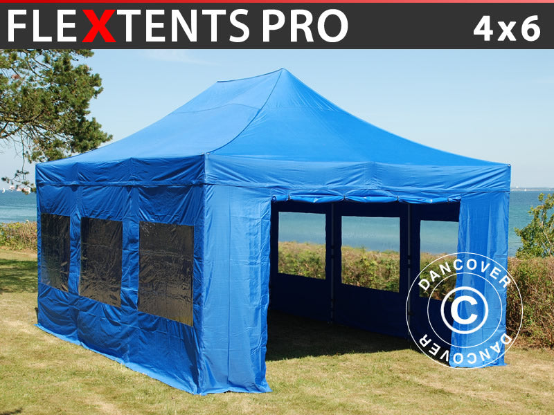 Quick-up telt FleXtents PRO 4x6m Blå, inkl. 8 sider