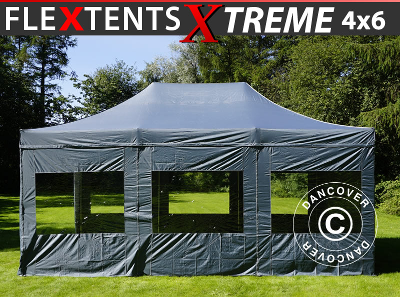 Quick-up telt FleXtents Xtreme 50 4x6m Grå, inkl. 8 sider