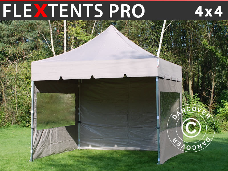 Quick-up telt FleXtents PRO "Peaked" 4x4m Latte, inkl. 4 sider
