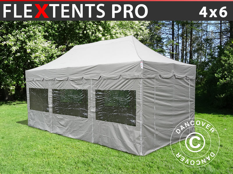 Quick-up telt FleXtents PRO "Peaked" 4x6m Latte, inkl. 8 sider