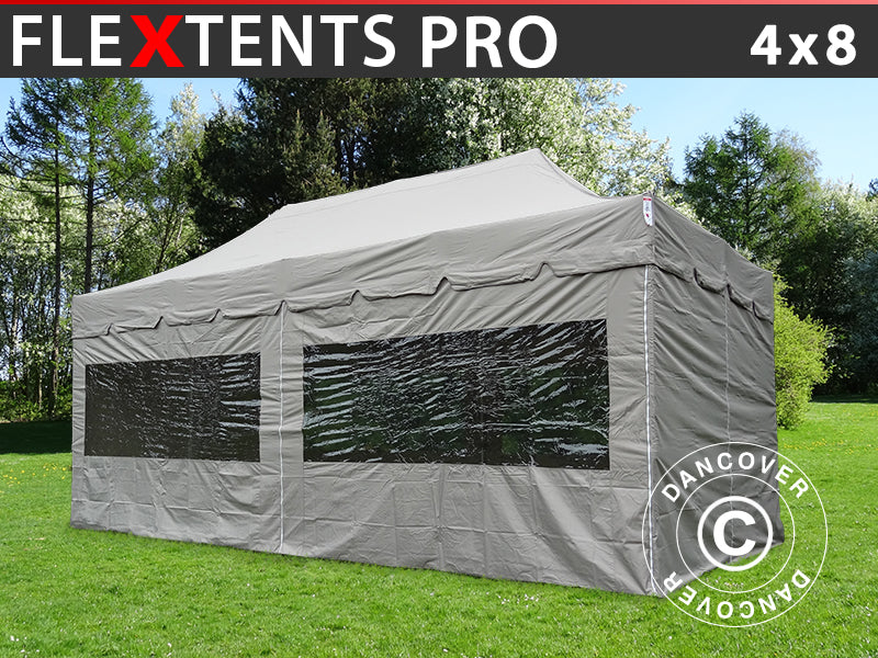 Quick-up telt FleXtents PRO "Peaked" 4x8m Latte, inkl. 6 sider