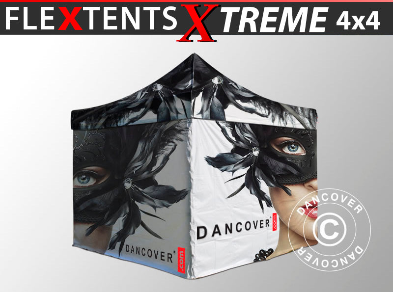 Quick-up telt FleXtents Xtreme 50 med full digital trykk, 4x4m, inkl. 4 sider