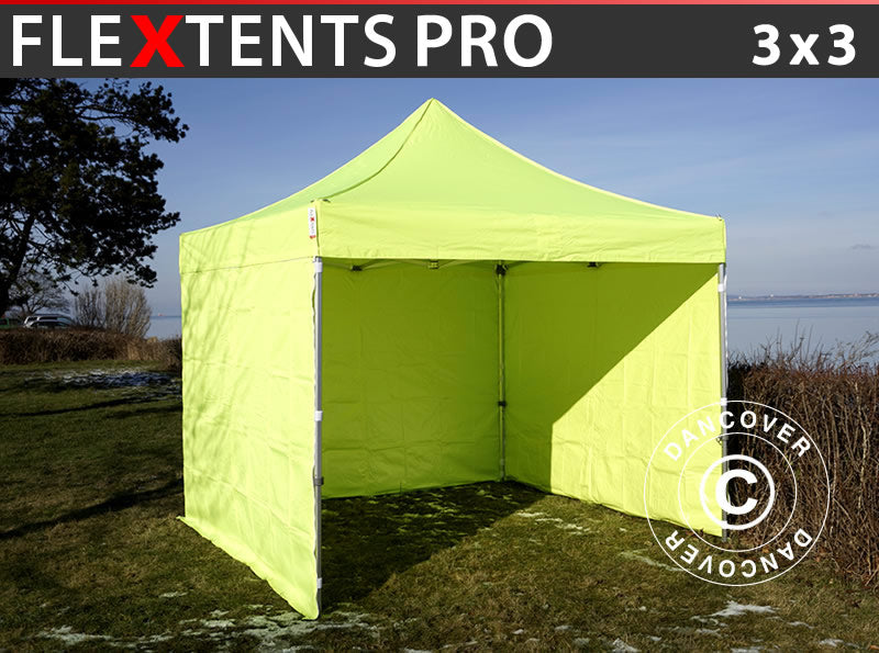 Quick-up telt FleXtents PRO 3x3m Neongul/grønn, inkl. 4 sider