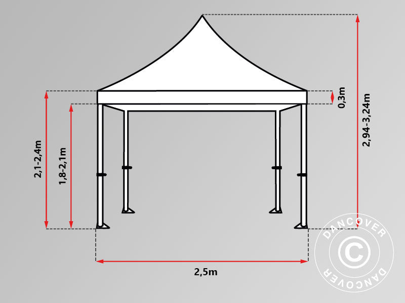 Quick-up telt FleXtents PRO 2,5x2,5m Hvit, inkl. 4 sider