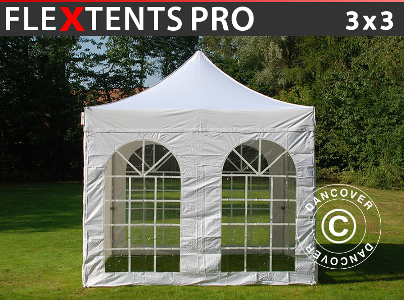 Quick-up telt FleXtents PRO Vintage Style 3x3m Hvit, inkl. 4 sider