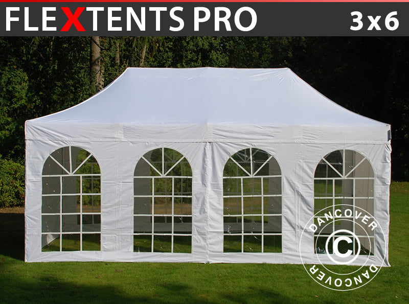 Quick-up telt FleXtents PRO Vintage Style 3x6m Hvit, inkl. 6 sider