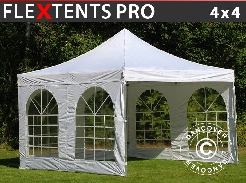 Quick-up telt FleXtents PRO Vintage Style 4x4m Hvit, inkl. 4 sider