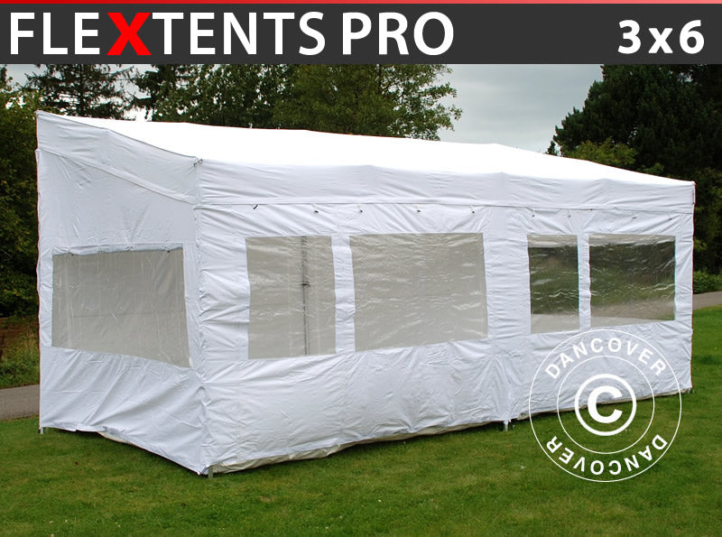 Quick-up telt FleXtents PRO Trapezo 3x6m Hvit, inkl. 4 sider