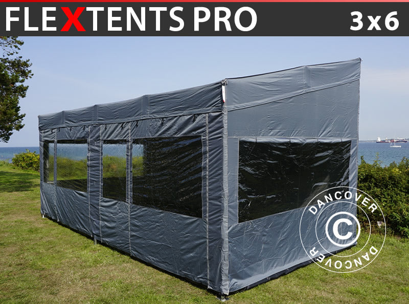 Quick-up telt FleXtents PRO Trapezo 3x6m Grå, inkl. 4 sider