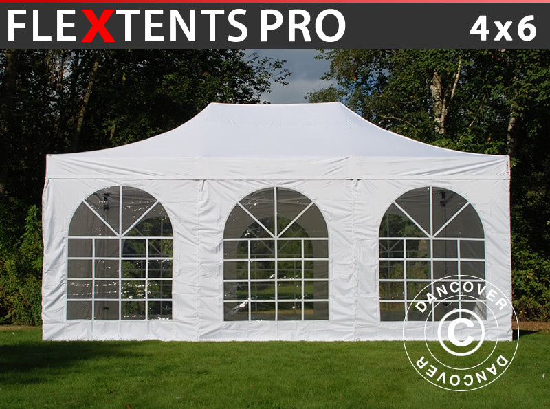 Quick-up telt FleXtents PRO Vintage Style 4x6m Hvit, inkl. 8 sider