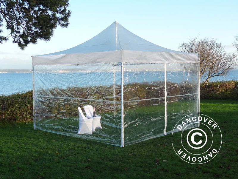 Quick-up telt FleXtents PRO Steel 3x3m Transparent, inkl. 4 sider