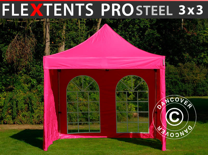 Quick-up telt FleXtents PRO Steel 3x3m Rosa, inkl. 4 sider