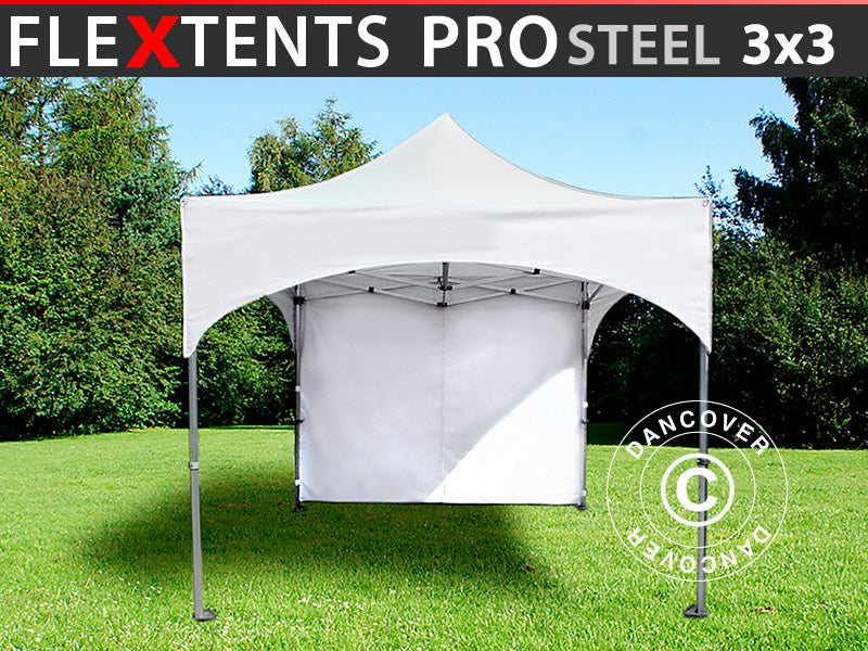 Quick-up telt FleXtents PRO Steel "Arched" 3x3m Hvit, inkl. 4 sider