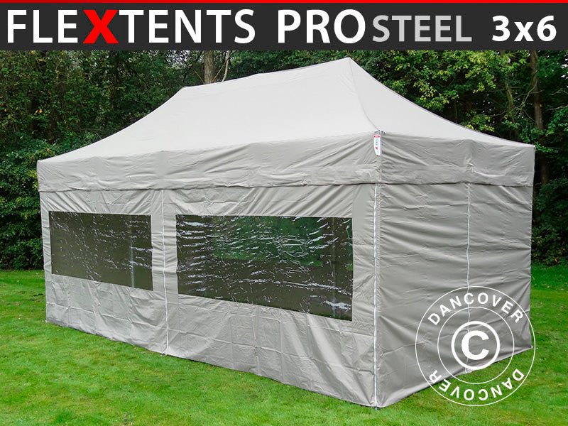 Quick-up telt FleXtents PRO Steel 3x6m Latte, inkl. 6 sider