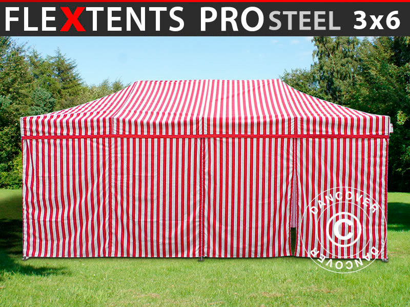 Quick-up telt FleXtents PRO Steel 3x6m Stripet, inkl. 6 sider