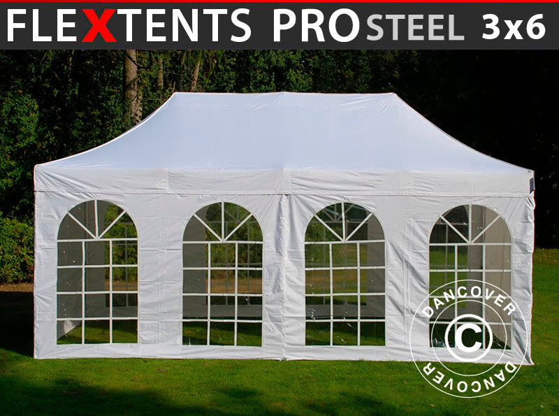 Quick-up telt FleXtents PRO Steel Vintage Style 3x6m Hvit, inkl. 6 sider