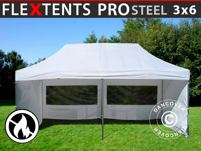 Quick-up telt FleXtents PRO Steel 3x6m Hvit, Flammehemmende, inkl. 6 sider