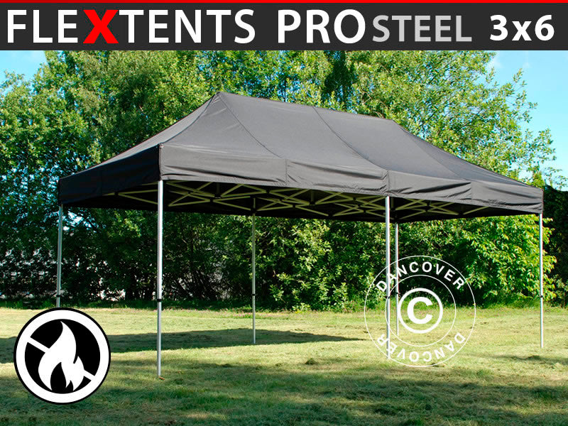 Quick-up telt FleXtents PRO Steel 3x6m Svart, Flammehemmende