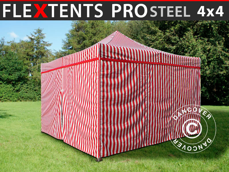 Quick-up telt FleXtents PRO Steel 4x4m Stripet, inkl. 4 sider