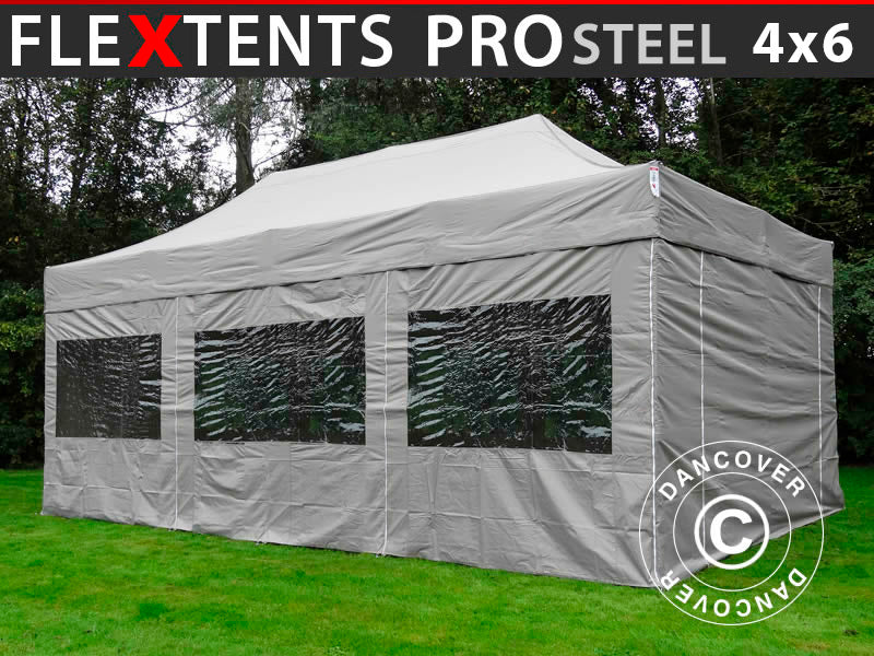 Quick-up telt FleXtents PRO Steel 4x6m Latte, inkl. 8 sider