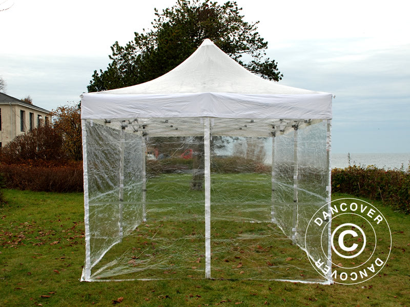 Quick-up telt FleXtents PRO Steel 4x6m Transparent, inkl. 8 sider