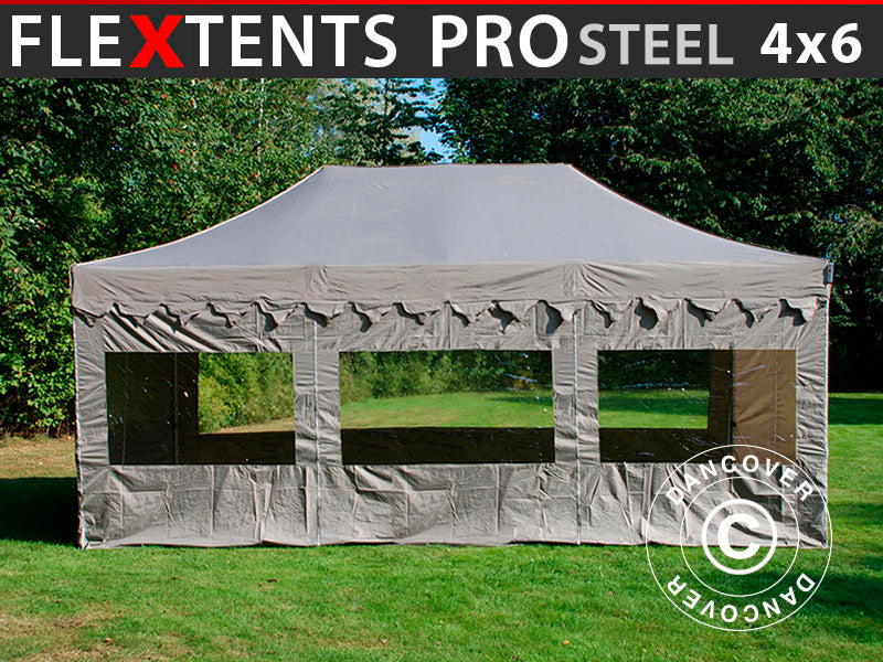Quick-up telt FleXtents PRO Steel "Morocco" 4x6m Latte, inkl. 8 sider