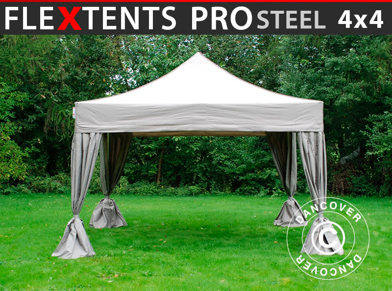 Quick-up telt FleXtents PRO Steel 4x4m Latte, inkl. 4 dekorative gardiner