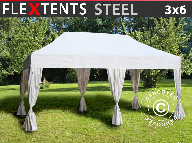Flext. Steel 3x6m White Top+Frame+Curtains YU