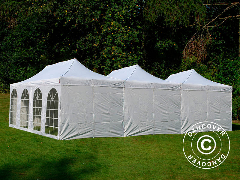 Quick-up telt FleXtents® Steel 9x6m Hvit, inkl. 8 sidevegger
