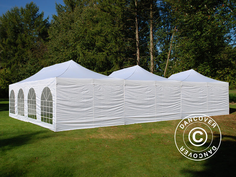 Quick-up telt FleXtents® Steel 12x8m Hvit, inkl. 8 sidevegger