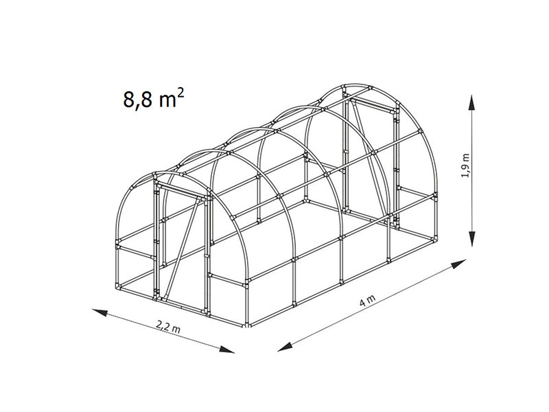 Polytunnel Drivhus 130, 2,2x4x1,9m, 8,8m², Transparent