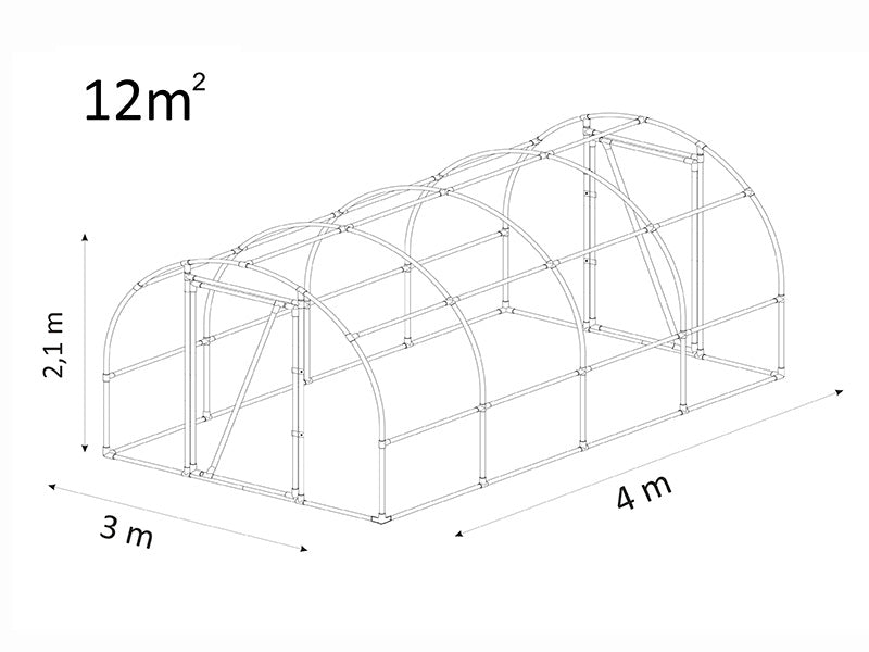 Polytunnel Drivhus 130, 3x4x2,1m, 12m&sup2;, Transparent