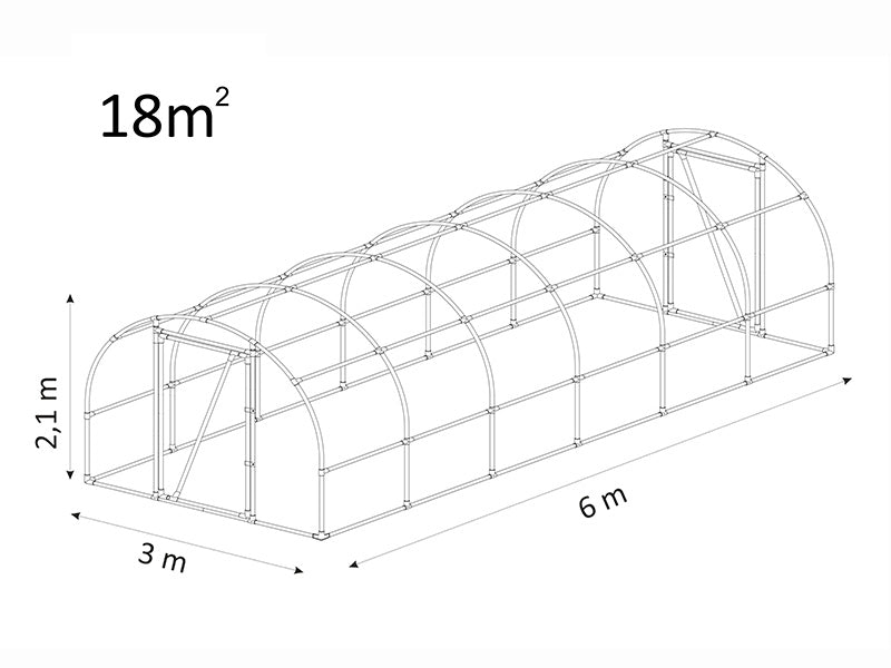 Polytunnel Drivhus 130, 3x6x2,1m, 18m², Transparent