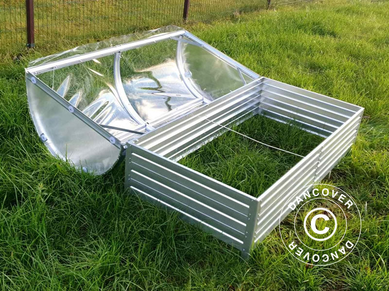 Høybed m/buet PVC-duk, 0,75x1,5x0,75m, Sølv
