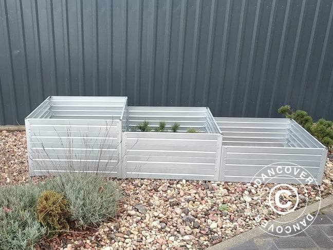 Høybed, 0,75x2,25x0,3/0,4/0,5m, sølvfarget