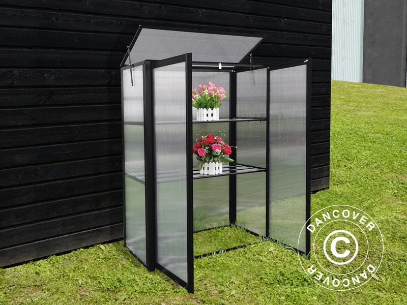 Minidrivhus i polykarbonat 0,29m², 0,76x0,39x1m, Svart