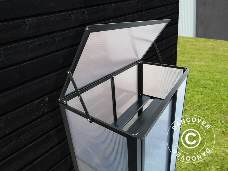 Minidrivhus i polykarbonat 0,29m², 0,76x0,39x1m, Svart