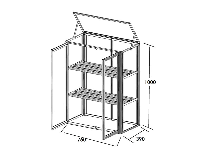 Minidrivhus i polykarbonat 0,29m², 0,76x0,39x1m, Svart