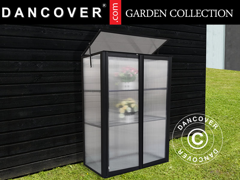 Minidrivhus i polykarbonat 0,29m², 0,76x0,39x1m, Svart