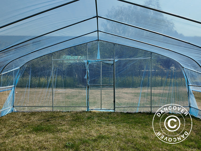 Polytunnel Drivhus, 7,5x20x3m, 100-mikron PO-film, Transparent