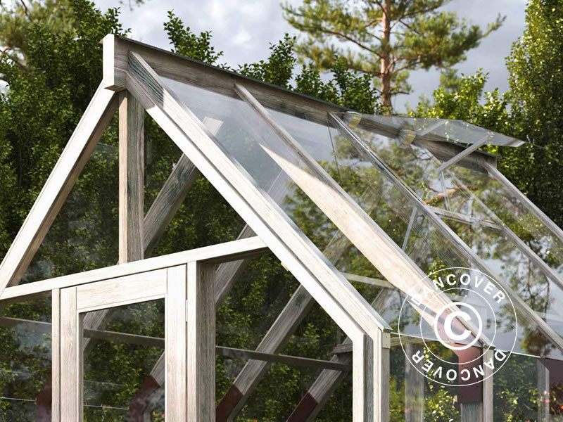 Drivhus/hagepaviljong i tre m/bod, 2,4x4,31x2,83m, 9,4m², Grå