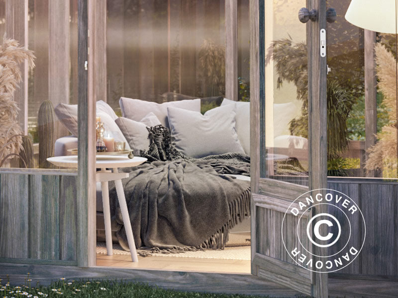 Drivhus/hagepaviljong i tre m/bod, 2,4x4,31x2,83m, 9,4m², Grå