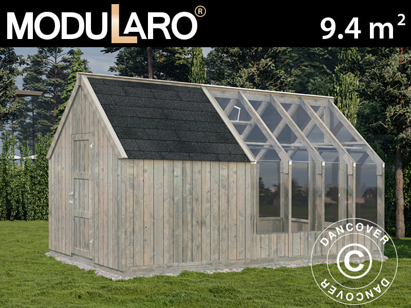 Drivhus/hagepaviljong i tre m/bod, 2,4x4,31x2,83m, 9,4m², Grå