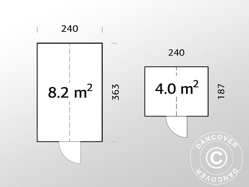 Drivhus/hagepaviljong i tre m/bod, 2,4x5,5x2,83m, 12,2m², Grå